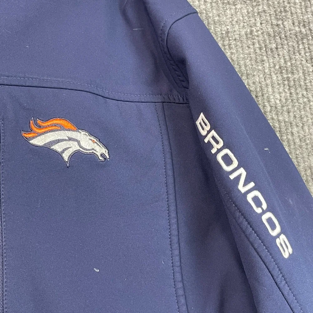 NFL Denver Broncos Jacket Mens Large Navy Blue Softshell Full Zip Fleece Lined